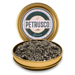 Load image into Gallery viewer, Petrusco Caviar in gold tin displayed open with fresh sturgeon roe in the open can