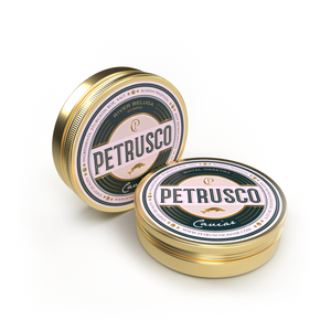  two tins of Petrusco caviar on white backround