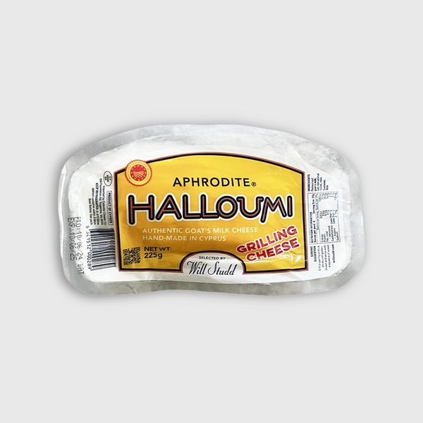Aphrodite Halloumi cheese packaging on a white background