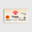 Load image into Gallery viewer, Taleggio cheese packaging label with brand logos and text on a light gray background

