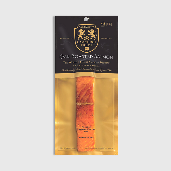 Cambridge House Private Reserve Traditional Gravadlax in rustic wood-style packaging with sweet mustard and dill sauce.