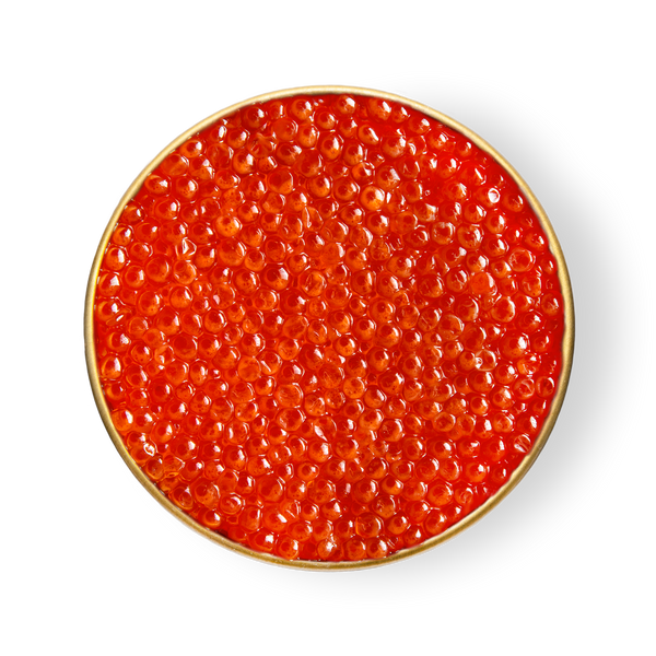 A close up of Petrusco Wild Alaska Salmon Roe in an open tin.