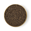 Load image into Gallery viewer, Open tin of Petrusco Imperial Beluga Hybrid caviar with branded gold lid showing glossy grey-brown pearls.
