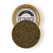 Load image into Gallery viewer, Open tin of Petrusco Imperial Ossetra caviar showing glossy olive-green pearls on a white background.
