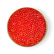 Load image into Gallery viewer, Petrusco Trout Roe in open gold tin with blue label, showing bright red-orange pearls.
