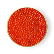 Load image into Gallery viewer, Petrusco Wild Alaska Salmon Roe in open gold tin with pink label, showing large glistening orange-red pearls.
