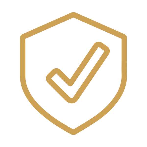 Golden checkmark surrounded by shield design 