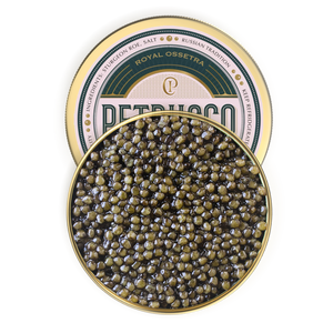 opened tin of Petrusco Royal Ossetra caviar