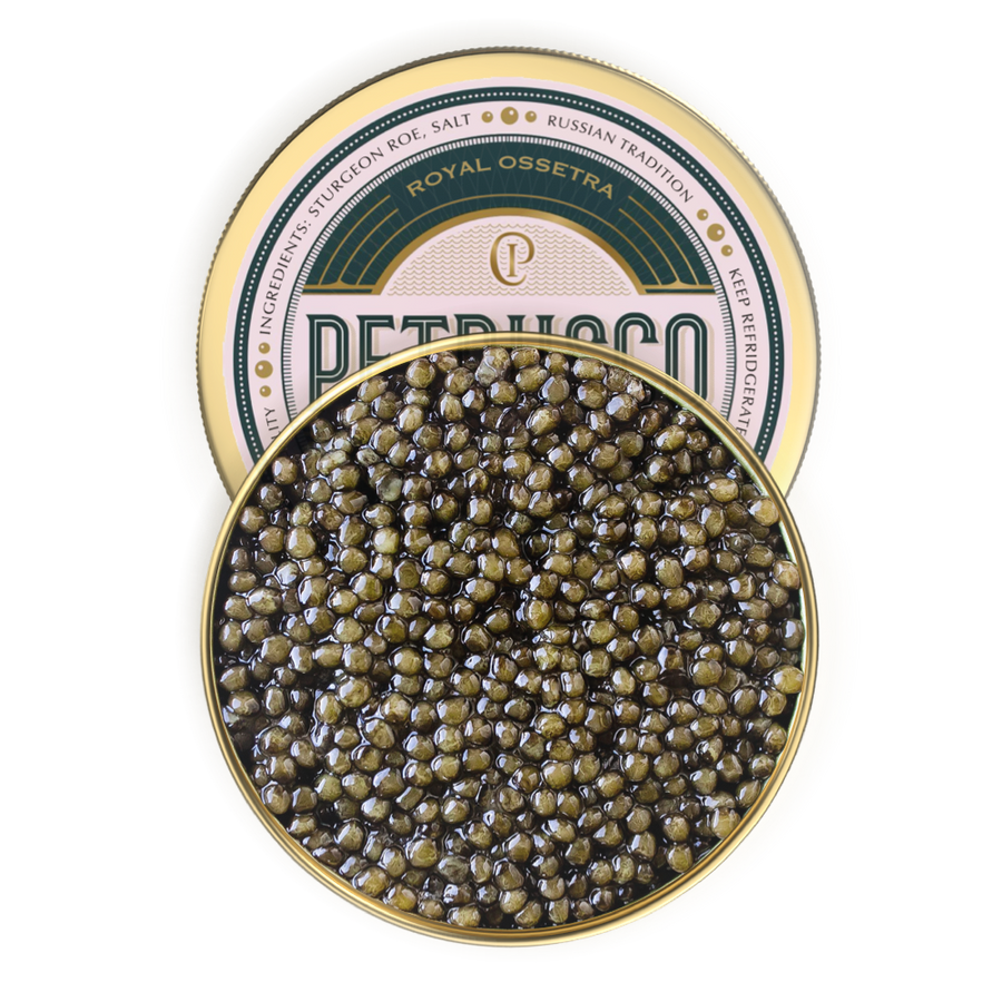 opened tin of Petrusco Royal Ossetra caviar